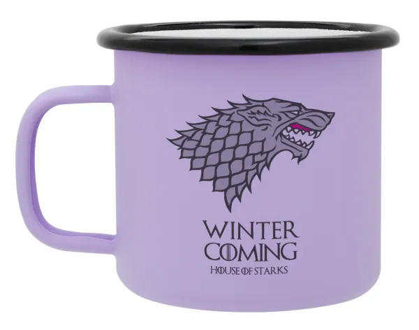 GOT House of Starks — Metal enamel mug, matte light pastel purple, 360ml