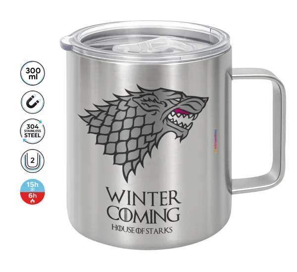 GOT House of Starks — Double-walled stainless steel mug 300ml with temperature-retaining lid