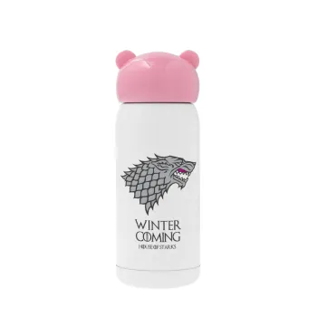 GOT House of Starks, winter coming, Ροζ ανοξείδωτο παγούρι θερμό (Stainless steel), 320ml