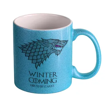 GOT House of Starks, winter coming, Κούπα Σιέλ Glitter που γυαλίζει, κεραμική, 330ml