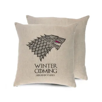 GOT House of Starks, winter coming, Μαξιλάρι καναπέ ΛΙΝΟ 40x40cm περιέχεται το  γέμισμα