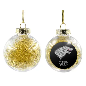 GOT House of Starks, winter coming, Transparent Christmas tree ball ornament with gold filling 8cm