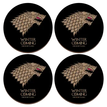 GOT House of Starks, winter coming, ΣΕΤ x4 Σουβέρ ξύλινα στρογγυλά plywood (9cm)