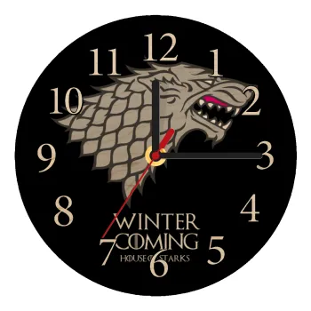 GOT House of Starks, winter coming, Ρολόι τοίχου ξύλινο plywood (20cm)