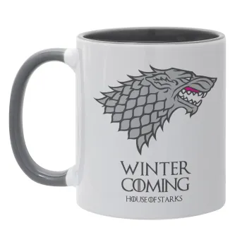 GOT House of Starks, winter coming, Κούπα χρωματιστή γκρι, κεραμική, 330ml