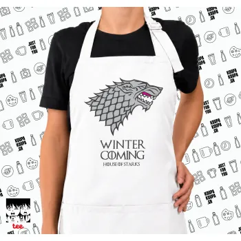 GOT House of Starks, winter coming, Ποδιά μακριά Σεφ ολόσωμη με τσέπες white (ΕΝΗΛΙΚΩΝ)