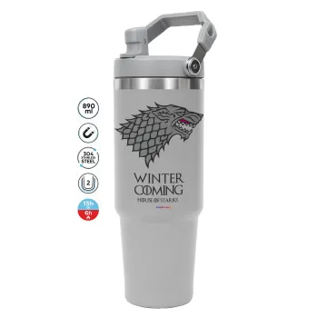 GOT House of Starks, winter coming, GREY color, 890ml (30oz) stainless Steel Tumbler with Handle