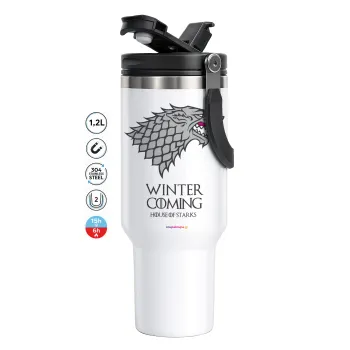 GOT House of Starks, winter coming, Mega Stainless steel Tumbler with lid, double wall 1,2L