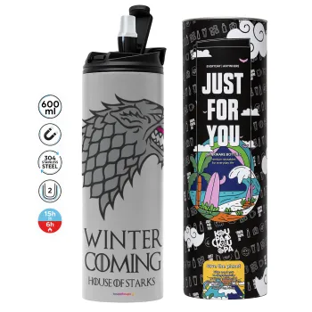 GOT House of Starks, winter coming, Tumbler stainless steel GREY 600ml