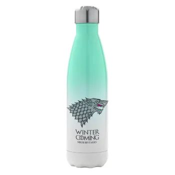 GOT House of Starks, winter coming, Metal mug thermos Green/White (Stainless steel), double wall, 500ml