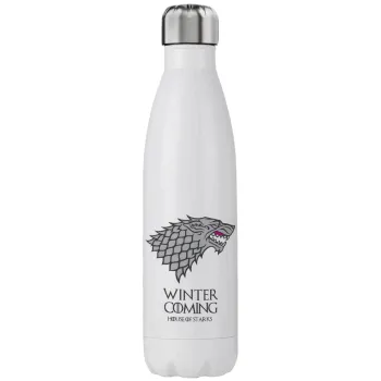 GOT House of Starks, winter coming, Μεταλλικό παγούρι θερμός (Stainless steel), διπλού τοιχώματος, 750ml