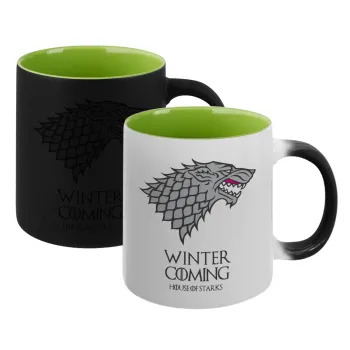 GOT House of Starks, winter coming, Κούπα Μαγική εσωτερικό πράσινο, κεραμική 330ml που αλλάζει χρώμα με το ζεστό ρόφημα