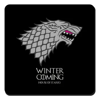 GOT House of Starks, winter coming, Τετράγωνο μαγνητάκι ξύλινο 9x9cm
