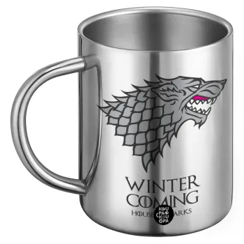 GOT House of Starks, winter coming, Ανοξείδωτη Μεταλλική Κούπα 450ml - Διπλού Τοιχώματος