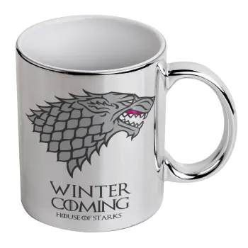 GOT House of Starks, winter coming, Mug ceramic, silver mirror, 330ml