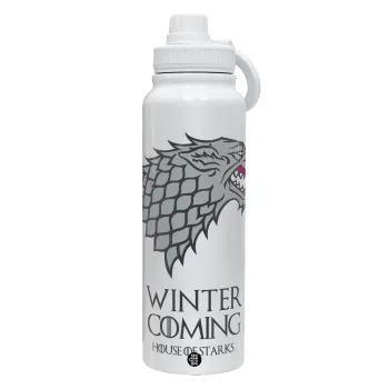 GOT House of Starks, winter coming, Θερμός 1L Ανοξείδωτο με Βάση Κινητού & Διπλά Τοιχώματα