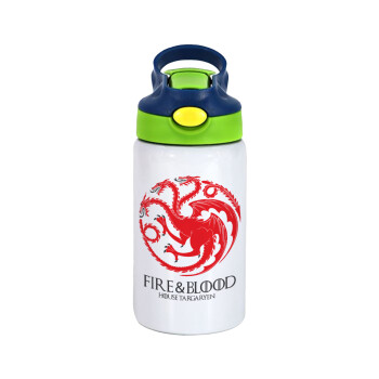 GOT House Targaryen, Fire Blood, Children's hot water bottle, stainless steel, with safety straw, green, blue (350ml)