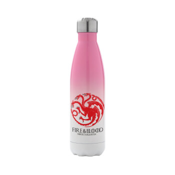 GOT House Targaryen, Fire Blood, Μεταλλικό παγούρι θερμός Ροζ/Λευκό (Stainless steel), διπλού τοιχώματος, 500ml