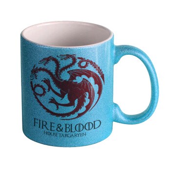 GOT House Targaryen, Fire Blood, Κούπα Σιέλ Glitter που γυαλίζει, κεραμική, 330ml