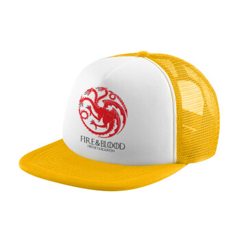 GOT House Targaryen, Fire Blood, Καπέλο Soft Trucker με Δίχτυ Κίτρινο/White 