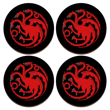 GOT House Targaryen, Fire Blood, ΣΕΤ x4 Σουβέρ ξύλινα στρογγυλά plywood (9cm)