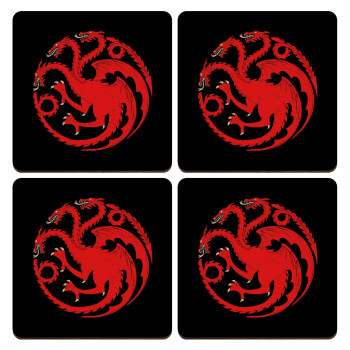 GOT House Targaryen, Fire Blood, ΣΕΤ x4 Σουβέρ ξύλινα τετράγωνα plywood (9cm)