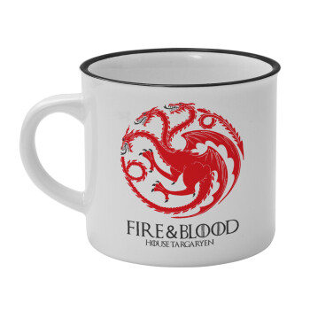 GOT House Targaryen, Fire Blood, Κούπα κεραμική vintage Λευκή/Μαύρη 230ml