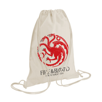 GOT House Targaryen, Fire Blood, Τσάντα πλάτης πουγκί GYMBAG natural (28x40cm)