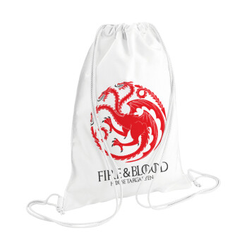 GOT House Targaryen, Fire Blood, Τσάντα πλάτης πουγκί GYMBAG λευκή (28x40cm)