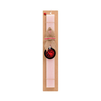 GOT House Targaryen, Fire Blood, Easter Set, wooden keychain & scented flat Easter candle (30cm) (PINK)