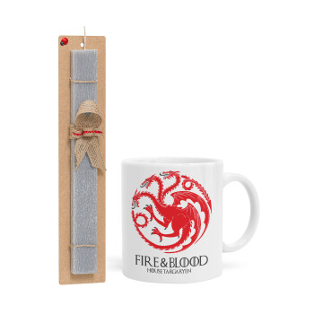 GOT House Targaryen, Fire Blood, Easter Set, Ceramic Cup (330ml) & Easter aromatic flat candle (30cm) (GRAY)