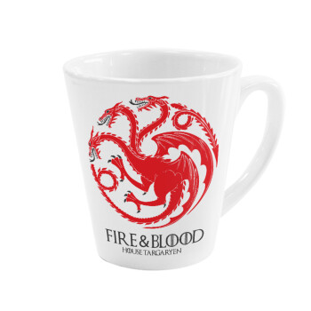 GOT House Targaryen, Fire Blood, Κούπα κωνική Latte Λευκή, κεραμική, 300ml