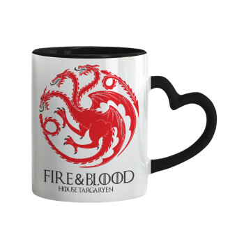 GOT House Targaryen, Fire Blood, Κούπα καρδιά χερούλι μαύρη, κεραμική, 330ml