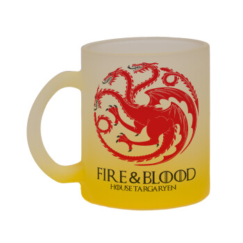 GOT House Targaryen, Fire Blood, Κούπα γυάλινη δίχρωμη με βάση το κίτρινο ματ, 330ml