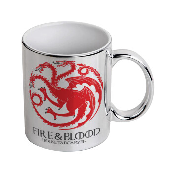 GOT House Targaryen, Fire Blood, Mug ceramic, silver mirror, 330ml