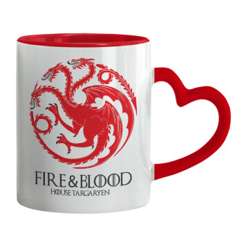 GOT House Targaryen, Fire Blood, Κούπα καρδιά χερούλι κόκκινη, κεραμική, 330ml