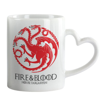 GOT House Targaryen, Fire Blood, Κούπα καρδιά χερούλι λευκή, κεραμική, 330ml