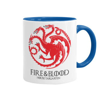 GOT House Targaryen, Fire Blood, Κούπα χρωματιστή μπλε, κεραμική, 330ml