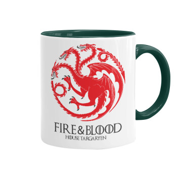 GOT House Targaryen, Fire Blood, Κούπα χρωματιστή πράσινη, κεραμική, 330ml