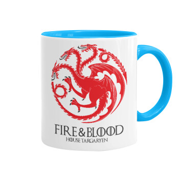 GOT House Targaryen, Fire Blood, Κούπα χρωματιστή γαλάζια, κεραμική, 330ml
