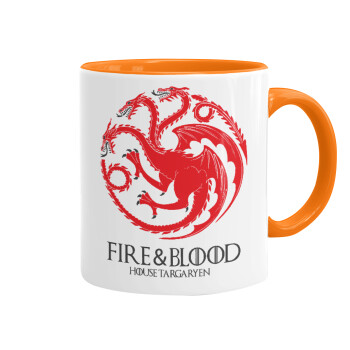GOT House Targaryen, Fire Blood, Mug colored orange, ceramic, 330ml