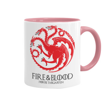 GOT House Targaryen, Fire Blood, Κούπα χρωματιστή ροζ, κεραμική, 330ml