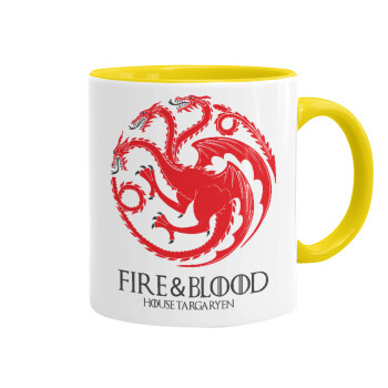 GOT House Targaryen, Fire Blood, Κούπα χρωματιστή κίτρινη, κεραμική, 330ml