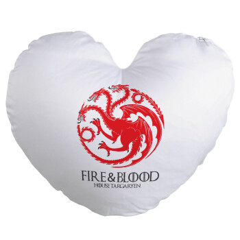 GOT House Targaryen, Fire Blood, Μαξιλάρι καναπέ καρδιά 40x40cm περιέχεται το  γέμισμα