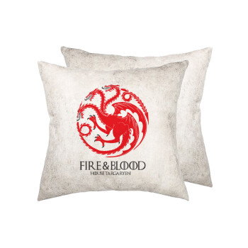 GOT House Targaryen, Fire Blood, Μαξιλάρι καναπέ Δερματίνη Γκρι 40x40cm με γέμισμα