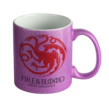GOT House Targaryen, Fire Blood, Κούπα Μωβ Glitter που γυαλίζει, κεραμική, 330ml