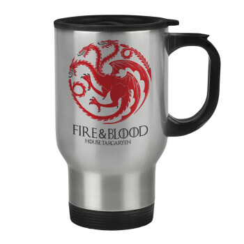 GOT House Targaryen, Fire Blood, Κούπα ταξιδιού ανοξείδωτη με καπάκι, διπλού τοιχώματος (θερμό) 450ml
