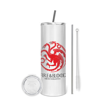 GOT House Targaryen, Fire Blood, Eco friendly stainless steel tumbler 600ml, with metal straw & cleaning brush