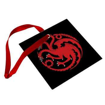 GOT House Targaryen, Fire Blood, Χριστουγεννιάτικο στολίδι γυάλινο τετράγωνο 9x9cm