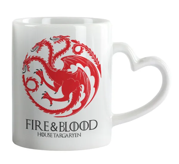 GOT House Targaryen — Κούπα καρδιά χερούλι λευκή, κεραμική, 330ml
